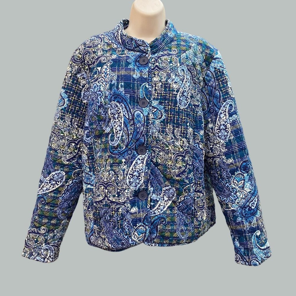 Gloria Vanderbilt Casuals XL Quilted Button Up Quilted Jacket Blue Paisley